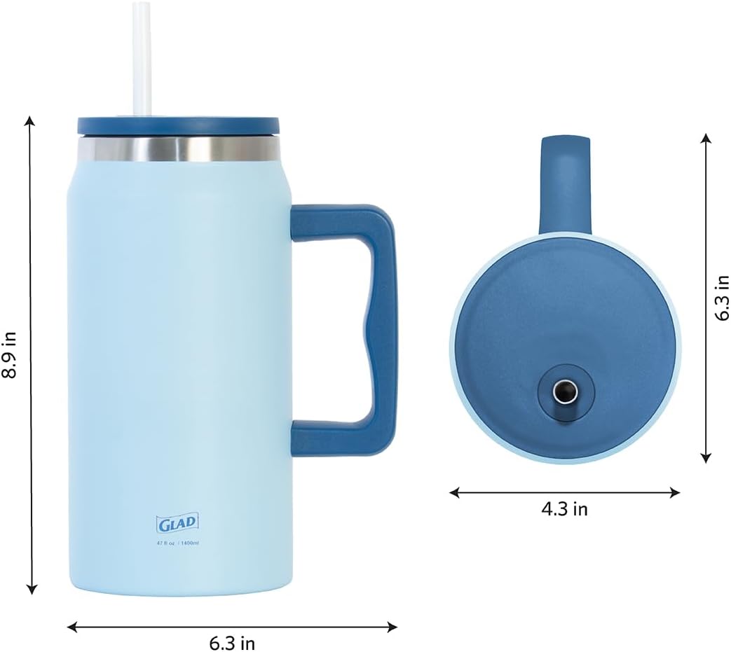 Glad Pioneer Stainless Steel Tumbler with Lid and Straw - Double Walled Insulated Cup with Handle - Leak Resistant & Cup Holder Compatible, Drinks Stay Cold All Day, 40oz, Rust