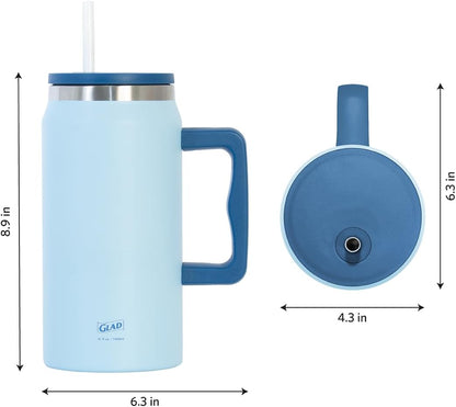 Glad Pioneer Stainless Steel Tumbler with Lid and Straw - Double Walled Insulated Cup with Handle - Leak Resistant & Cup Holder Compatible, Drinks Stay Cold All Day, 40oz, Rust