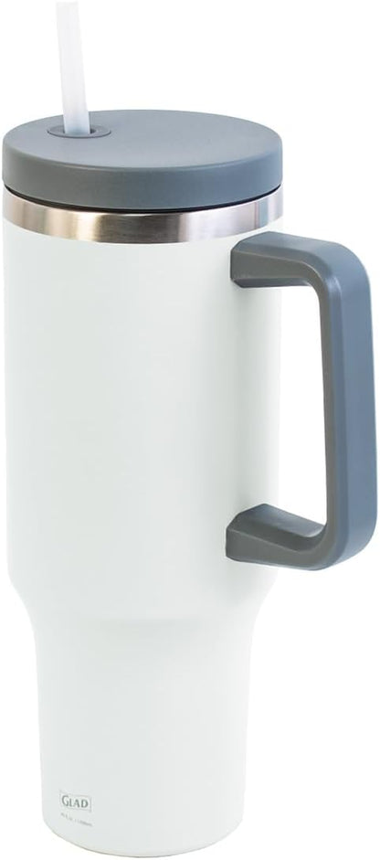 Glad Pioneer Stainless Steel Tumbler with Lid and Straw - Double Walled Insulated Cup with Handle - Leak Resistant & Cup Holder Compatible, Drinks Stay Cold All Day, 40oz, Rust