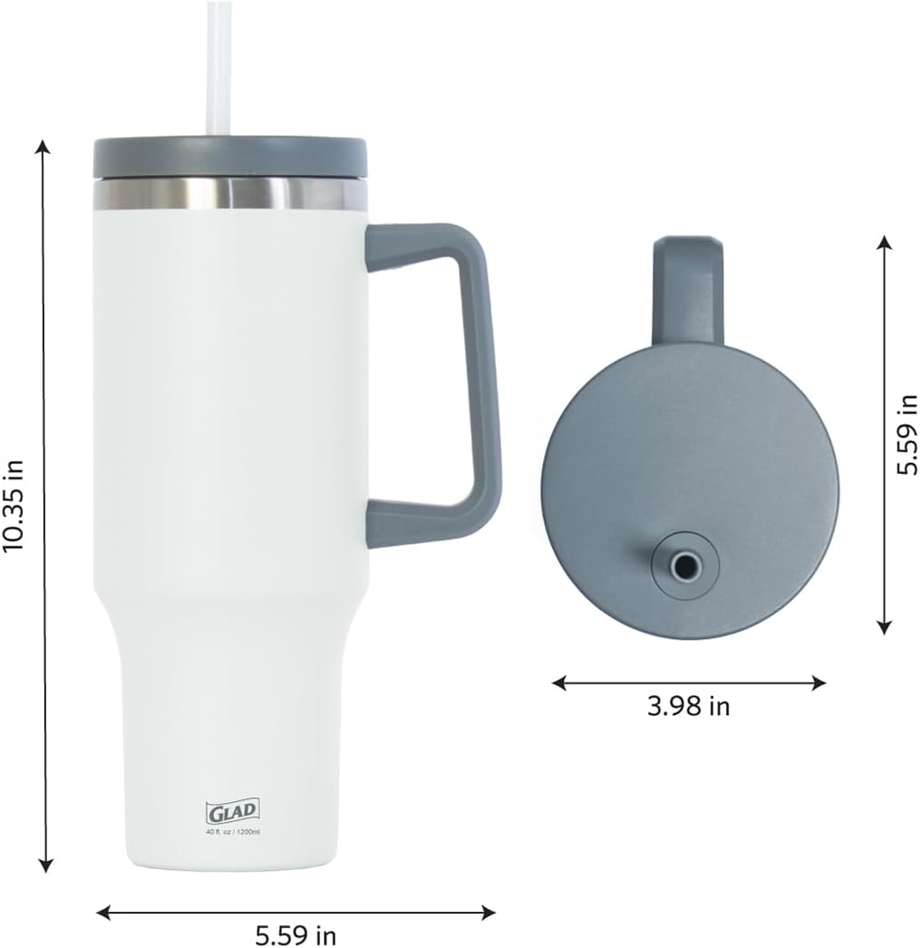 Glad Pioneer Stainless Steel Tumbler with Lid and Straw - Double Walled Insulated Cup with Handle - Leak Resistant & Cup Holder Compatible, Drinks Stay Cold All Day, 40oz, Rust