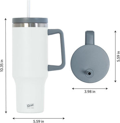 Glad Pioneer Stainless Steel Tumbler with Lid and Straw - Double Walled Insulated Cup with Handle - Leak Resistant & Cup Holder Compatible, Drinks Stay Cold All Day, 40oz, Rust