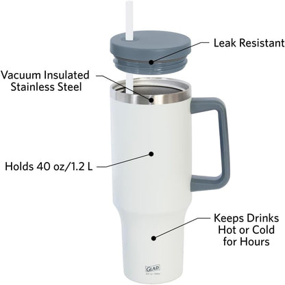 Glad Pioneer Stainless Steel Tumbler with Lid and Straw - Double Walled Insulated Cup with Handle - Leak Resistant & Cup Holder Compatible, Drinks Stay Cold All Day, 40oz, Rust