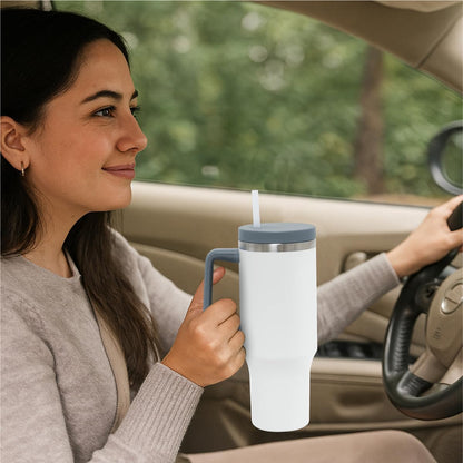 Glad Pioneer Stainless Steel Tumbler with Lid and Straw - Double Walled Insulated Cup with Handle - Leak Resistant & Cup Holder Compatible, Drinks Stay Cold All Day, 40oz, Rust