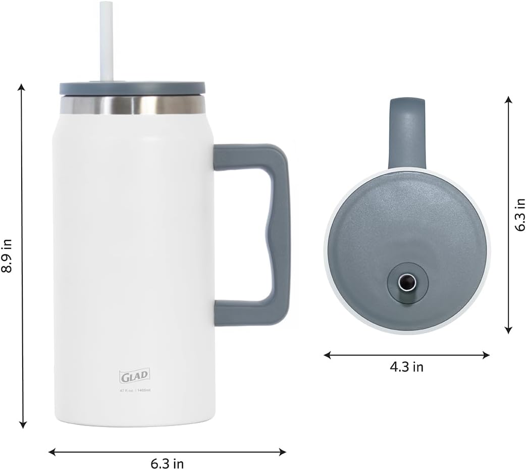 Glad Pioneer Stainless Steel Tumbler with Lid and Straw - Double Walled Insulated Cup with Handle - Leak Resistant & Cup Holder Compatible, Drinks Stay Cold All Day, 40oz, Rust
