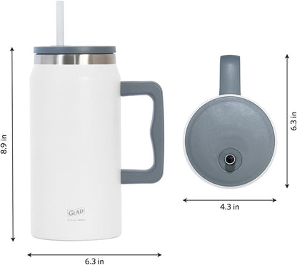Glad Pioneer Stainless Steel Tumbler with Lid and Straw - Double Walled Insulated Cup with Handle - Leak Resistant & Cup Holder Compatible, Drinks Stay Cold All Day, 40oz, Rust
