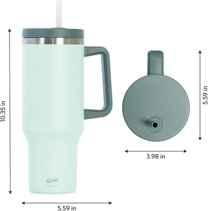 Glad Pioneer Stainless Steel Tumbler with Lid and Straw - Double Walled Insulated Cup with Handle - Leak Resistant & Cup Holder Compatible, Drinks Stay Cold All Day, 40oz, Rust