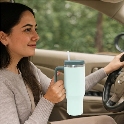 Glad Pioneer Stainless Steel Tumbler with Lid and Straw - Double Walled Insulated Cup with Handle - Leak Resistant & Cup Holder Compatible, Drinks Stay Cold All Day, 40oz, Rust