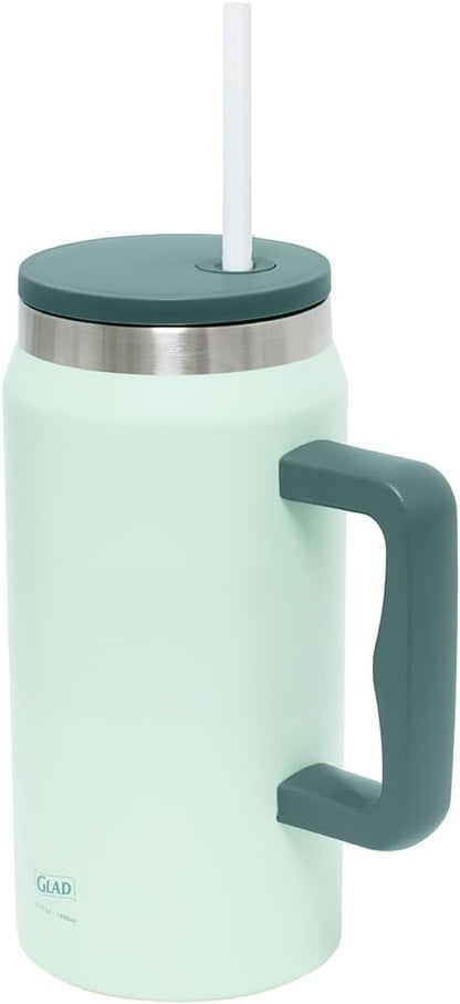 Glad Pioneer Stainless Steel Tumbler with Lid and Straw - Double Walled Insulated Cup with Handle - Leak Resistant & Cup Holder Compatible, Drinks Stay Cold All Day, 40oz, Rust