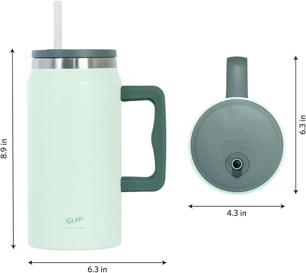 Glad Pioneer Stainless Steel Tumbler with Lid and Straw - Double Walled Insulated Cup with Handle - Leak Resistant & Cup Holder Compatible, Drinks Stay Cold All Day, 40oz, Rust