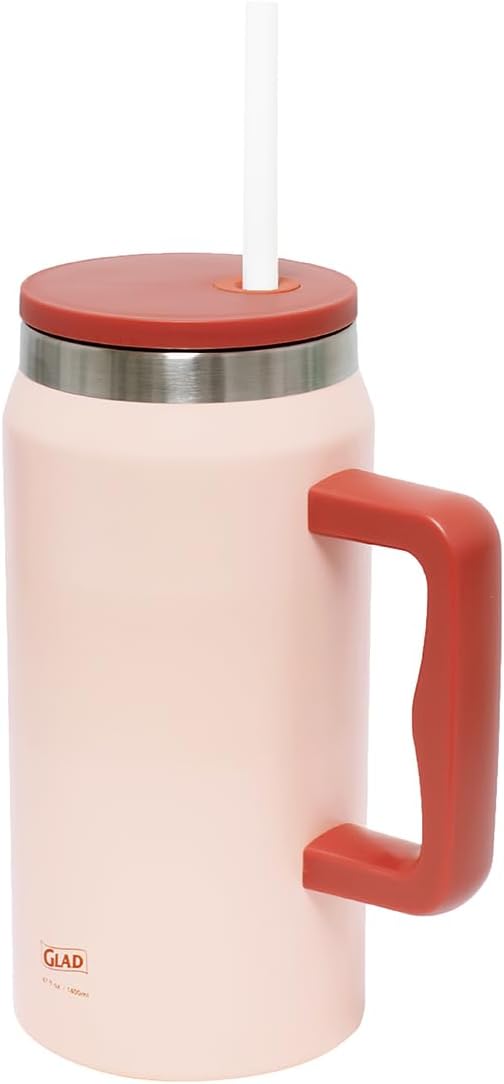 Glad Pioneer Stainless Steel Tumbler with Lid and Straw - Double Walled Insulated Cup with Handle - Leak Resistant & Cup Holder Compatible, Drinks Stay Cold All Day, 40oz, Rust
