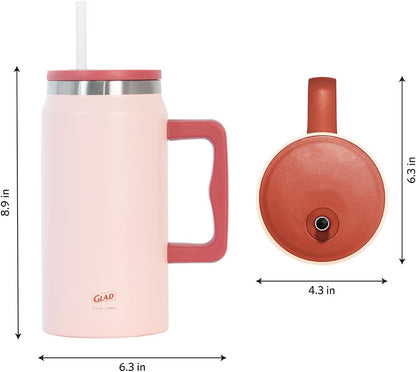 Glad Pioneer Stainless Steel Tumbler with Lid and Straw - Double Walled Insulated Cup with Handle - Leak Resistant & Cup Holder Compatible, Drinks Stay Cold All Day, 40oz, Rust