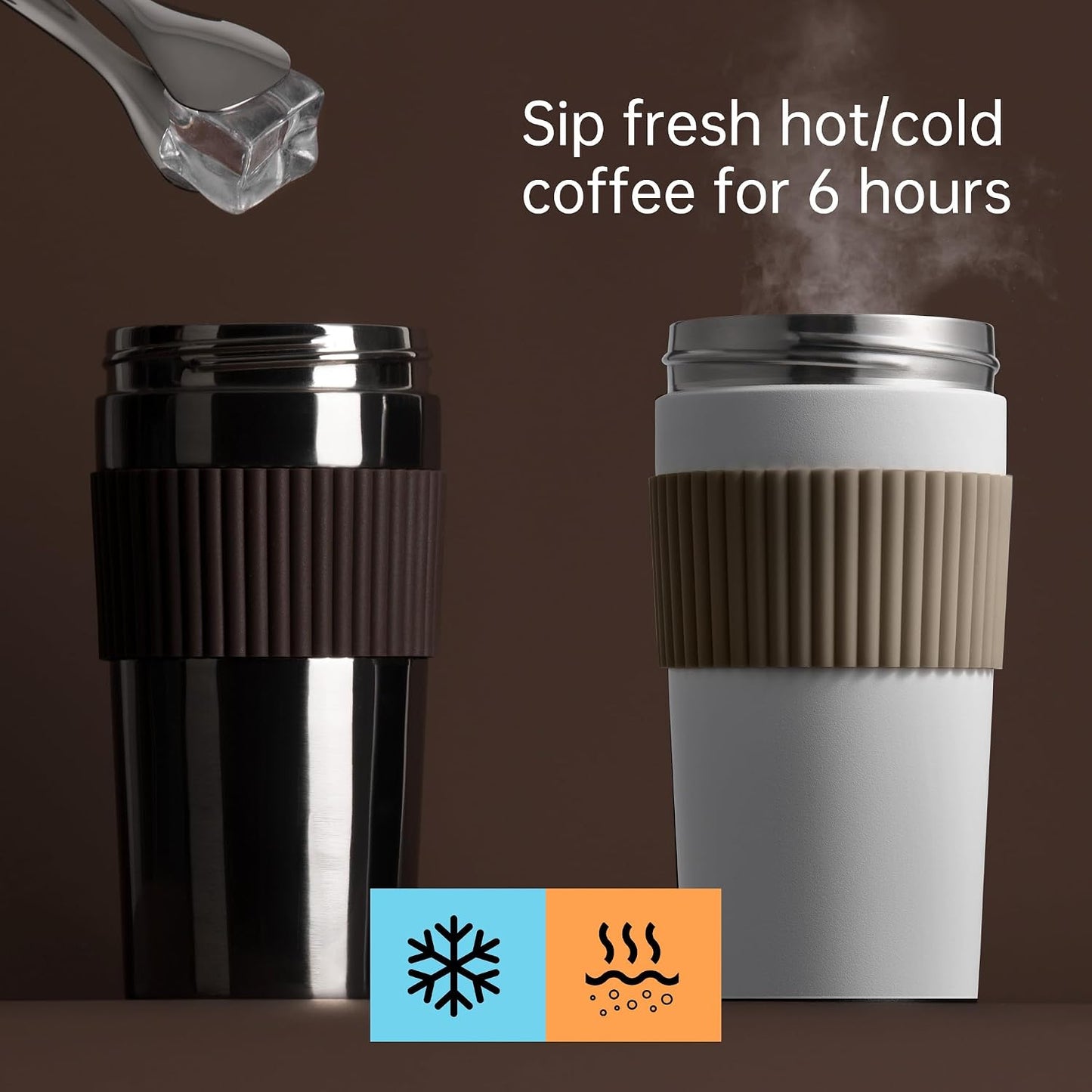 Rainbow Leakproof Travel Coffee Mug, 16oz Insulated Coffee Mug Grey | Flip top lid, double wall vacuum keeping cold hot 6H, smooth sip, cup holder fit idle for commute office EDC gift