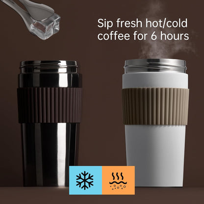 Rainbow Leakproof Travel Coffee Mug, 16oz Insulated Coffee Mug Grey | Flip top lid, double wall vacuum keeping cold hot 6H, smooth sip, cup holder fit idle for commute office EDC gift
