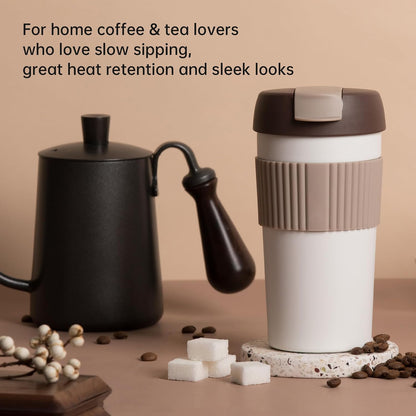 Rainbow Leakproof Travel Coffee Mug, 16oz Insulated Coffee Mug Grey | Flip top lid, double wall vacuum keeping cold hot 6H, smooth sip, cup holder fit idle for commute office EDC gift