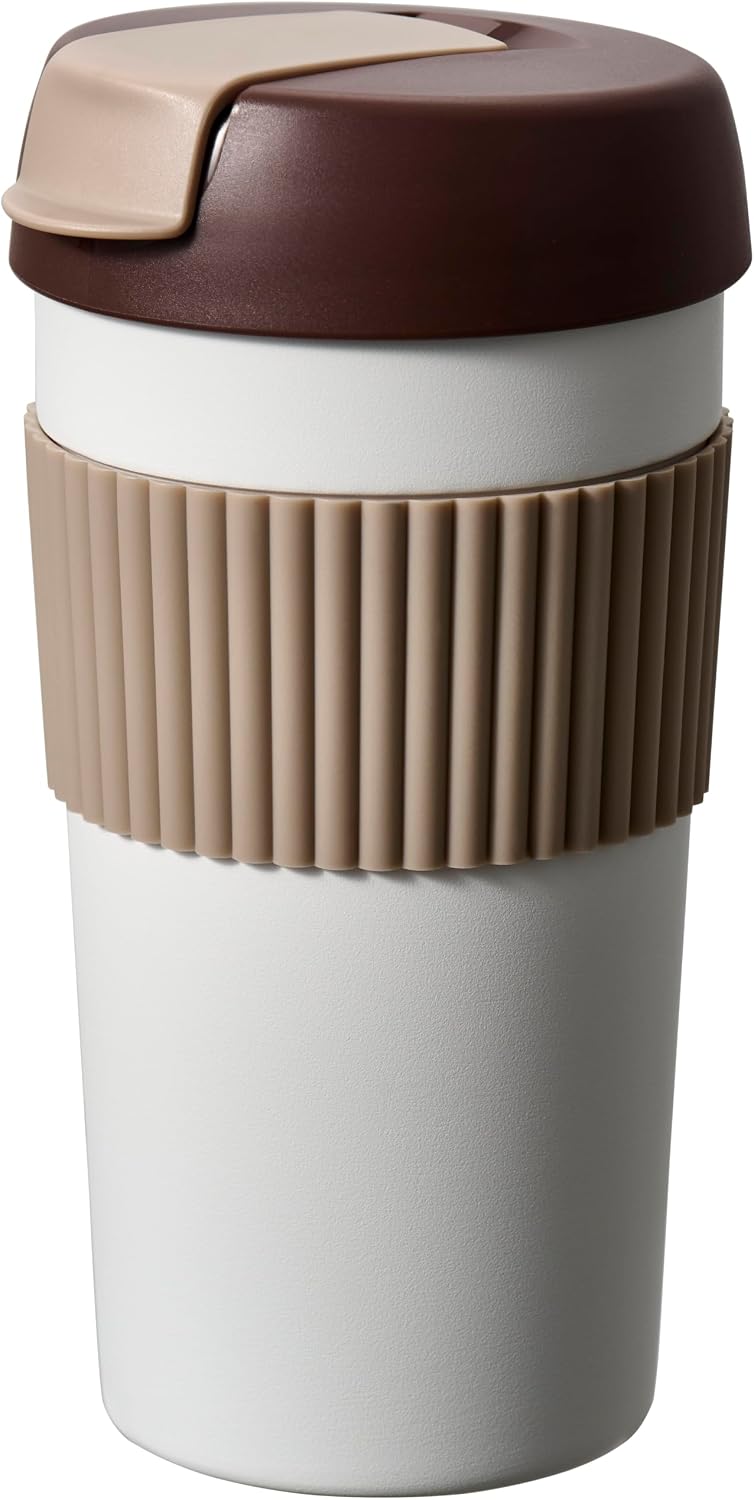 Rainbow Leakproof Travel Coffee Mug, 16oz Insulated Coffee Mug Grey | Flip top lid, double wall vacuum keeping cold hot 6H, smooth sip, cup holder fit idle for commute office EDC gift