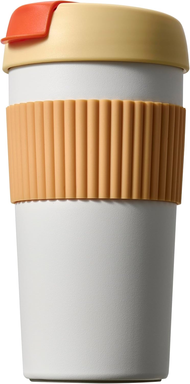 Rainbow Leakproof Travel Coffee Mug, 16oz Insulated Coffee Mug Grey | Flip top lid, double wall vacuum keeping cold hot 6H, smooth sip, cup holder fit idle for commute office EDC gift