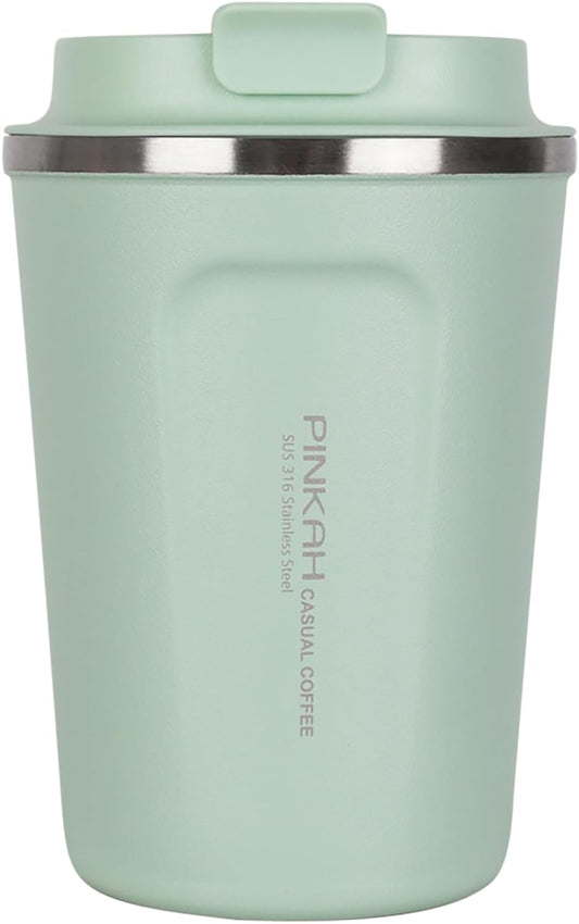 12oz Travel Coffee Mug, Double Wall Insulated Coffee Cup with Flip Lid, Vacuum Stainless Steel Reusable Thermal Cup for Hot & Cold Drinks, Mint Green