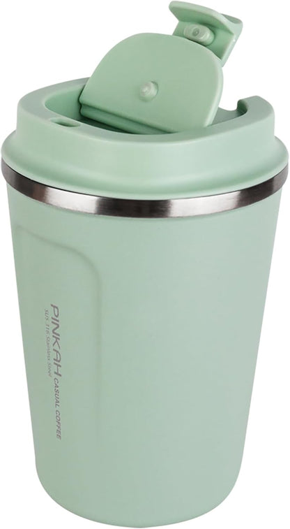 12oz Travel Coffee Mug, Double Wall Insulated Coffee Cup with Flip Lid, Vacuum Stainless Steel Reusable Thermal Cup for Hot & Cold Drinks, Mint Green