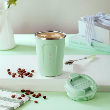 12oz Travel Coffee Mug, Double Wall Insulated Coffee Cup with Flip Lid, Vacuum Stainless Steel Reusable Thermal Cup for Hot & Cold Drinks, Mint Green