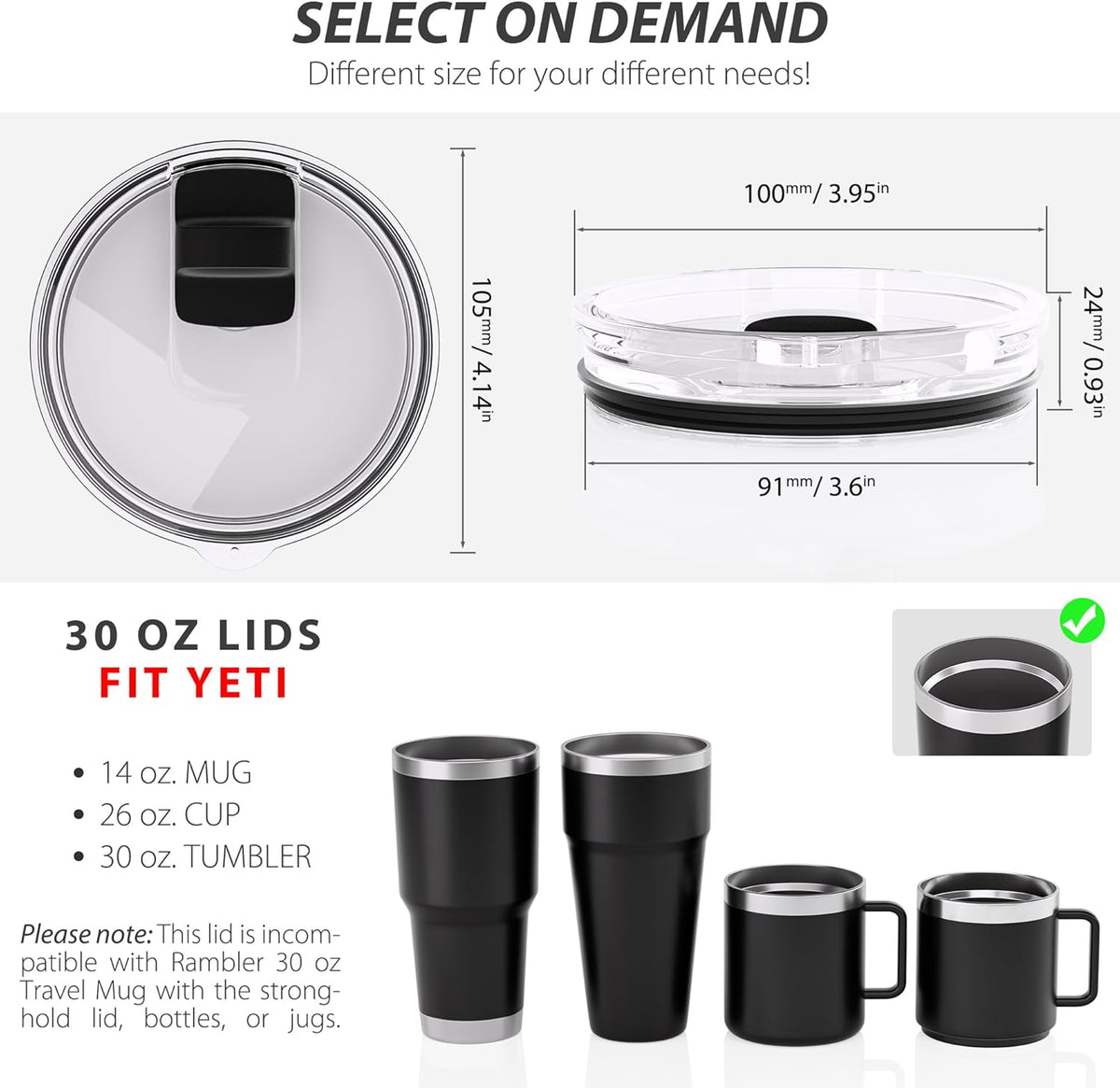 20 oz Tumbler Lid for YETI, Replacement Lids for 20oz YETI