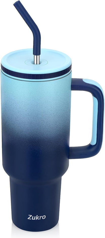 Zukro 40 oz Insulated Tumbler with Handle and Straw, Spill Proof Lid