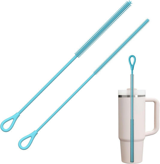 Silicone Straw Cleaner Brush, 2Pcs Reusable Straw Brush, Blue