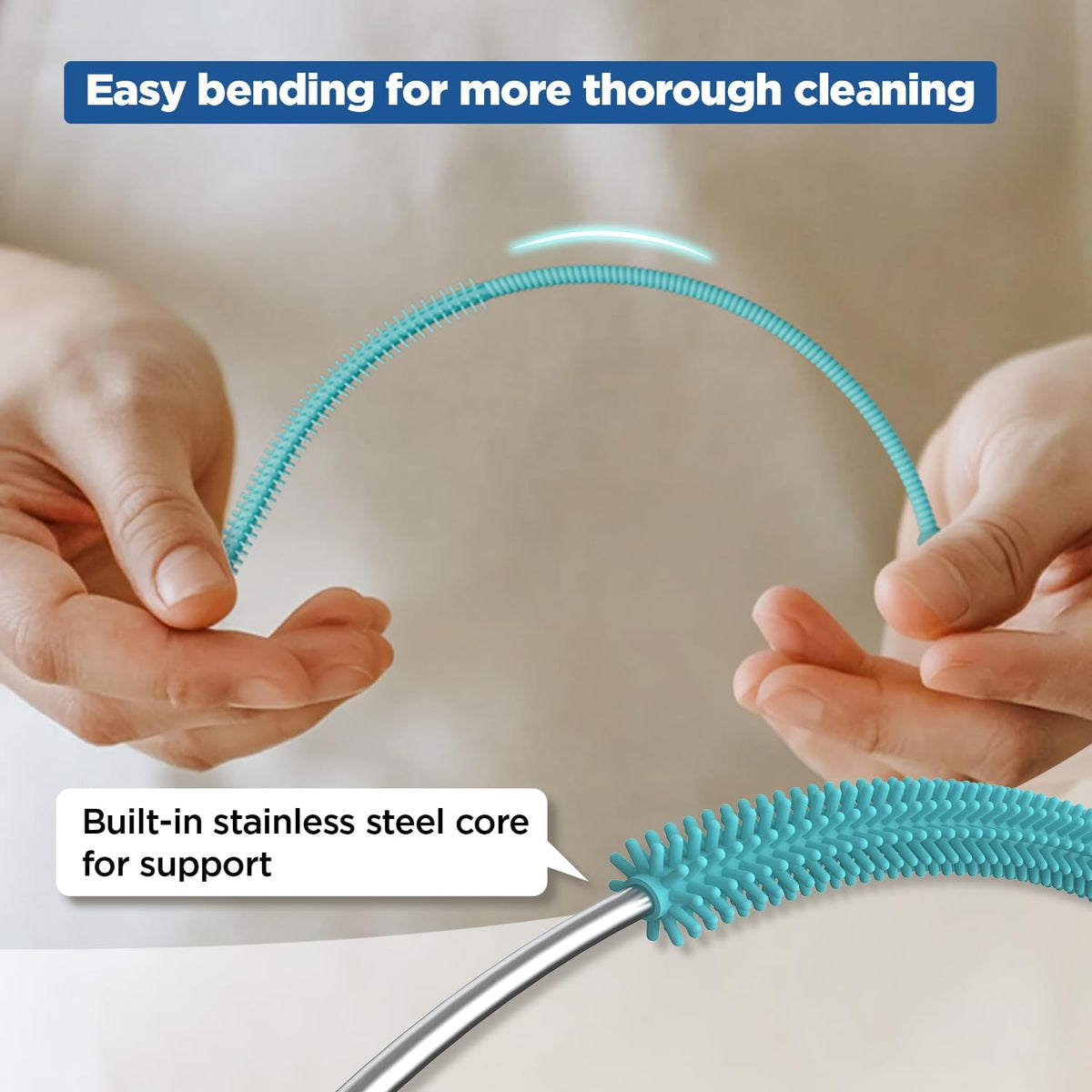 Silicone Straw Cleaner Brush, 2Pcs Reusable Straw Brush, Blue