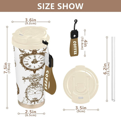 Clock Insulated Travel Coffee Mug 17oz,Reusable Stainless Steel Coffee Tumbler Cup with Flip Lid Leak Proof Spill Proof for Office School Party Camping Hot and Cold Drink