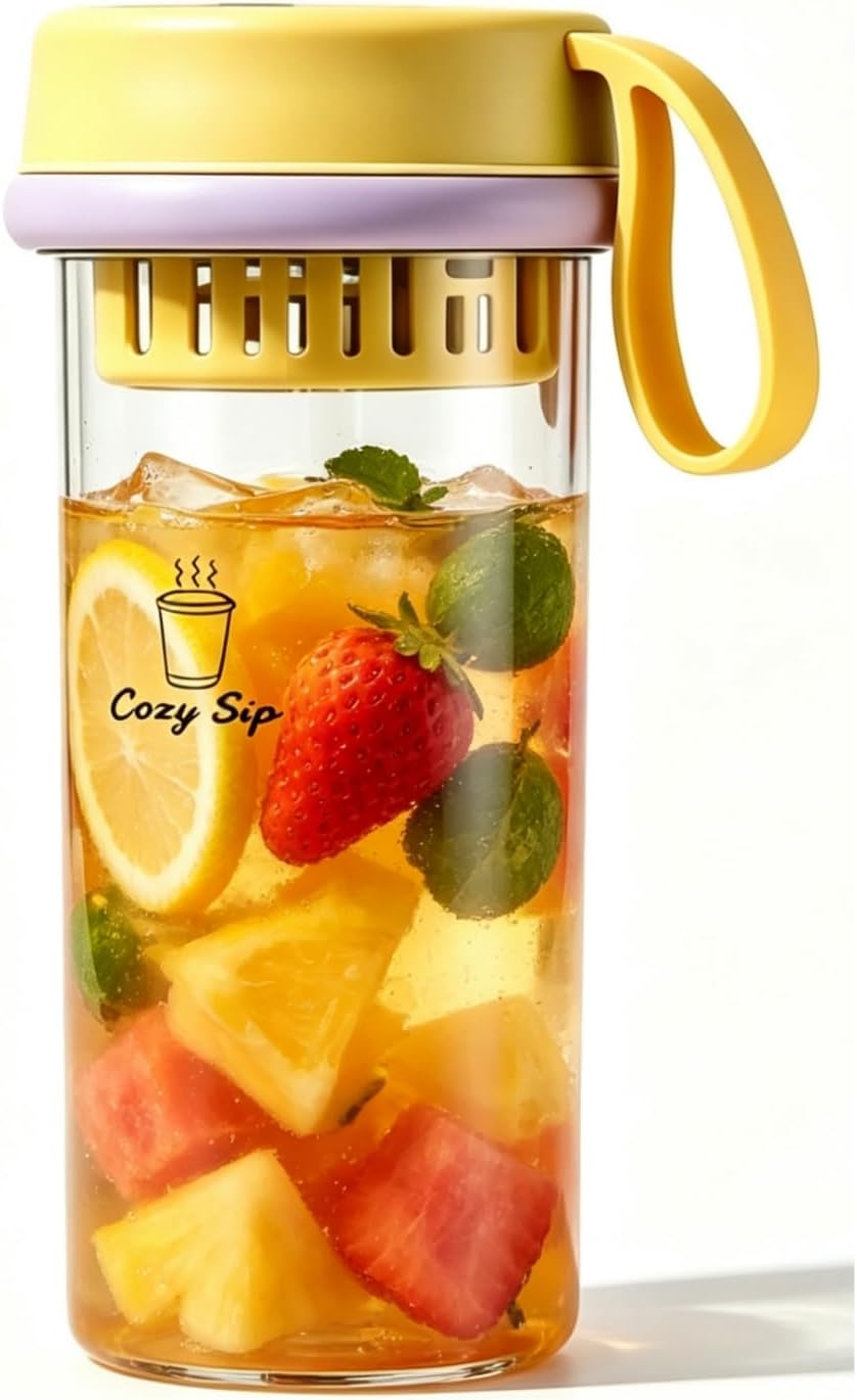 Fruit Infuser Water Bottle,17oz, Clear Plastic Drink Tumbler,Iced Coffee Tumbler,Lemon Tea Travel Cup, Leakproof Shatter Proof for Indoor & Outdoor(Orange)