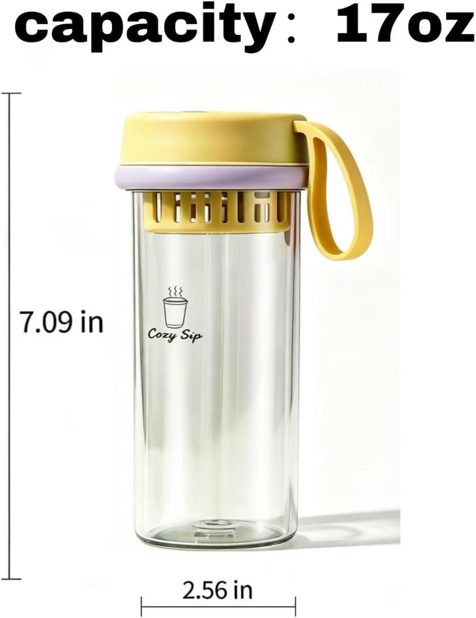 Fruit Infuser Water Bottle,17oz, Clear Plastic Drink Tumbler,Iced Coffee Tumbler,Lemon Tea Travel Cup, Leakproof Shatter Proof for Indoor & Outdoor(Orange)