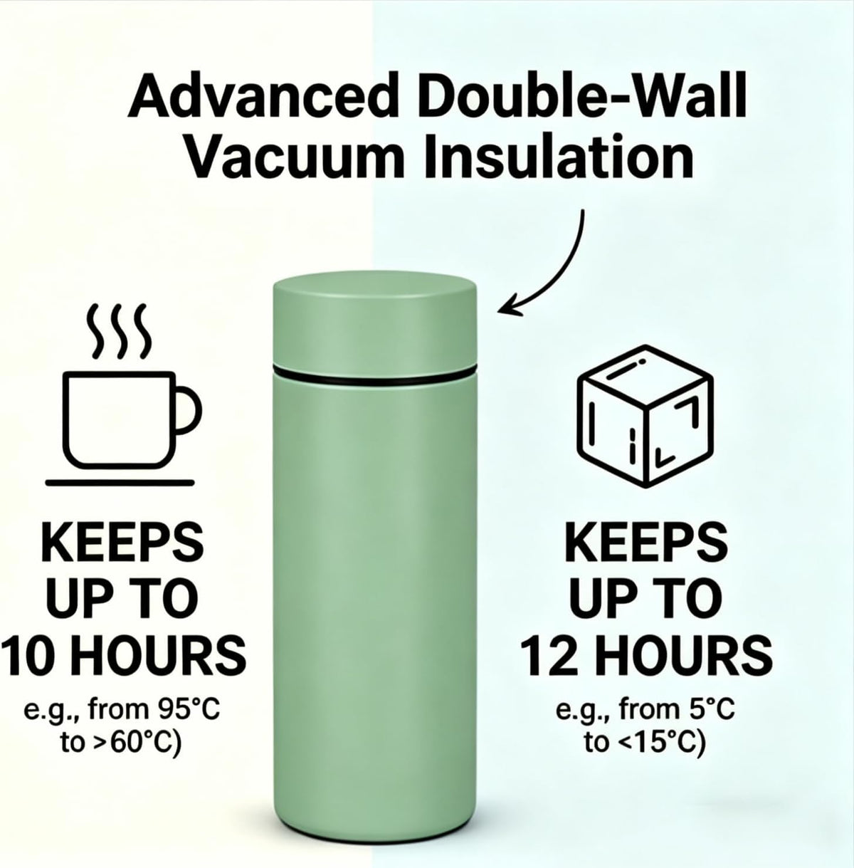 Insulated Water Bottle with Tea Infuser, Stainless Steel Insulated Flask, Leak Proof ，Vacuum Tumbler for Coffee, Tea and Drinks, BPA Free, Keeps Drinks Hot or Cold, 11oz (Green)
