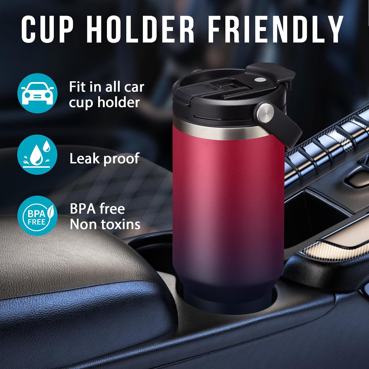 30 oz Tumbler with Handle and Straw - Keep Cold 36H & Hot 12H, Metal Coffee Cup with Lid (Straw & Flip Lid), 30oz Insulated Stainless Steel Thermal Mug, Leak-proof Travel Water Bottle