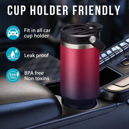 30 oz Tumbler with Handle and Straw - Keep Cold 36H & Hot 12H, Metal Coffee Cup with Lid (Straw & Flip Lid), 30oz Insulated Stainless Steel Thermal Mug, Leak-proof Travel Water Bottle