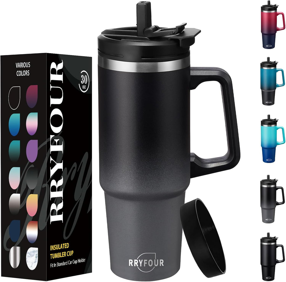 30 oz Tumbler with Handle and Straw - Keep Cold 36H & Hot 12H, Metal Coffee Cup with Lid (Straw & Flip Lid), 30oz Insulated Stainless Steel Thermal Mug, Leak-proof Travel Water Bottle