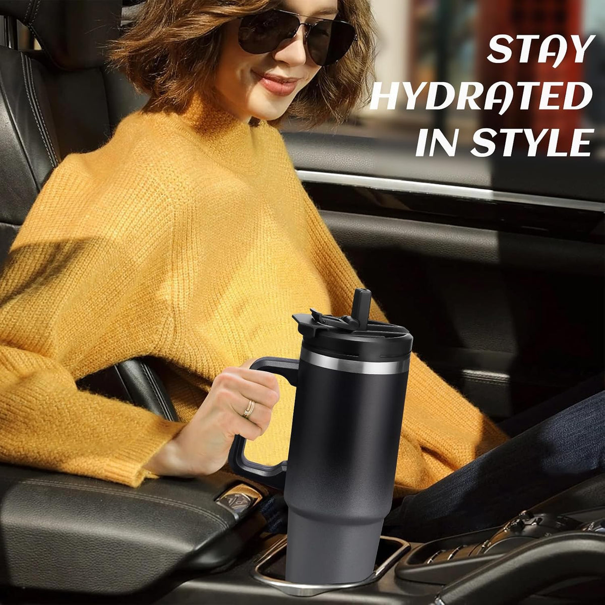 30 oz Tumbler with Handle and Straw - Keep Cold 36H & Hot 12H, Metal Coffee Cup with Lid (Straw & Flip Lid), 30oz Insulated Stainless Steel Thermal Mug, Leak-proof Travel Water Bottle