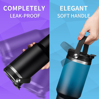 30 oz Tumbler with Handle and Straw - Keep Cold 36H & Hot 12H, Metal Coffee Cup with Lid (Straw & Flip Lid), 30oz Insulated Stainless Steel Thermal Mug, Leak-proof Travel Water Bottle