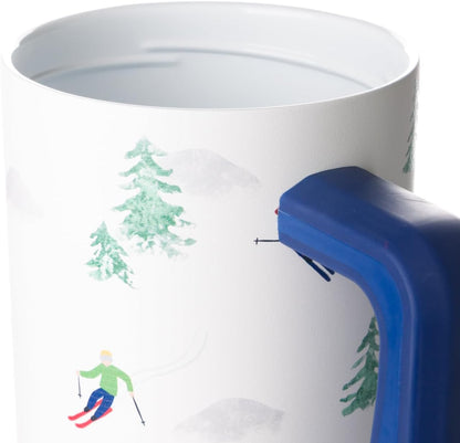 40oz Leak-Proof Ceramic Lined Tumbler with Handle | Skiing | Trek Signature Insulated Water Bottle with Straw Lid | Cupholder Friendly Tumbler with Silicone Base | Downhill Skiing