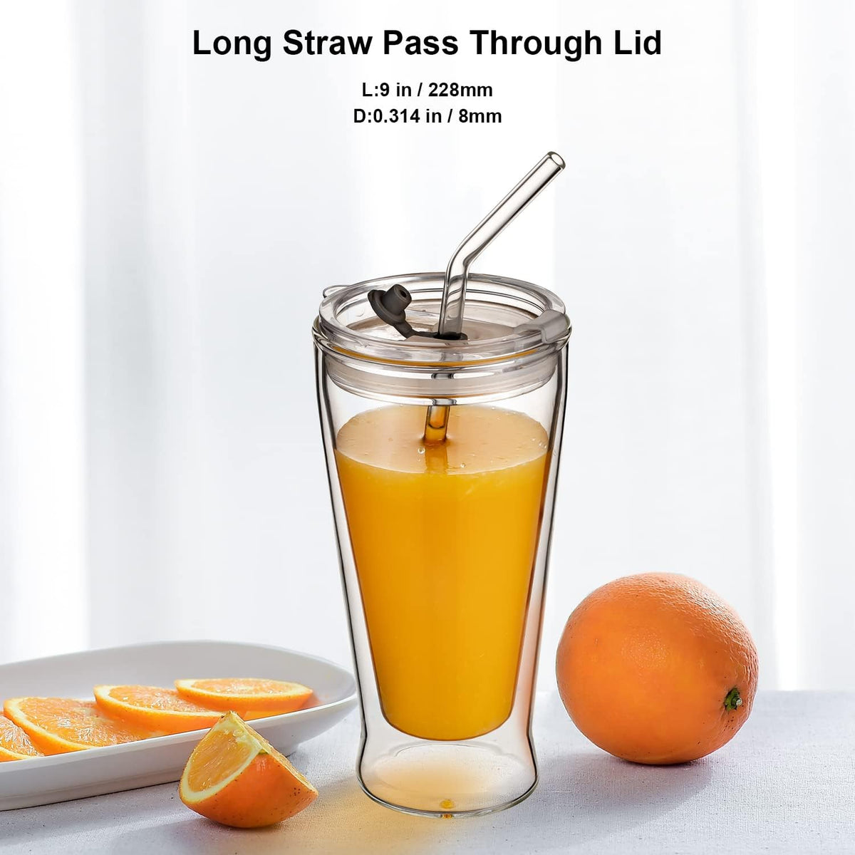 Reusable Borosilicate Glass Straws for 16 oz Tumblers, 9 Inch x 8mm Bent