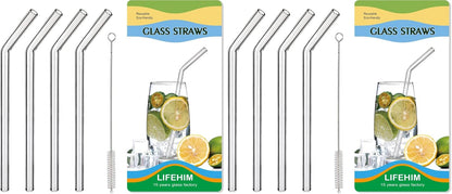 Reusable Borosilicate Glass Straws for 16 oz Tumblers, 9 Inch x 8mm Bent