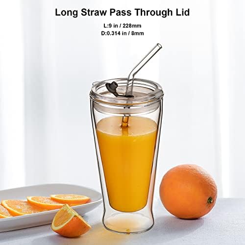 Reusable Borosilicate Glass Straws for 16 oz Tumblers, 9 Inch x 8mm Bent