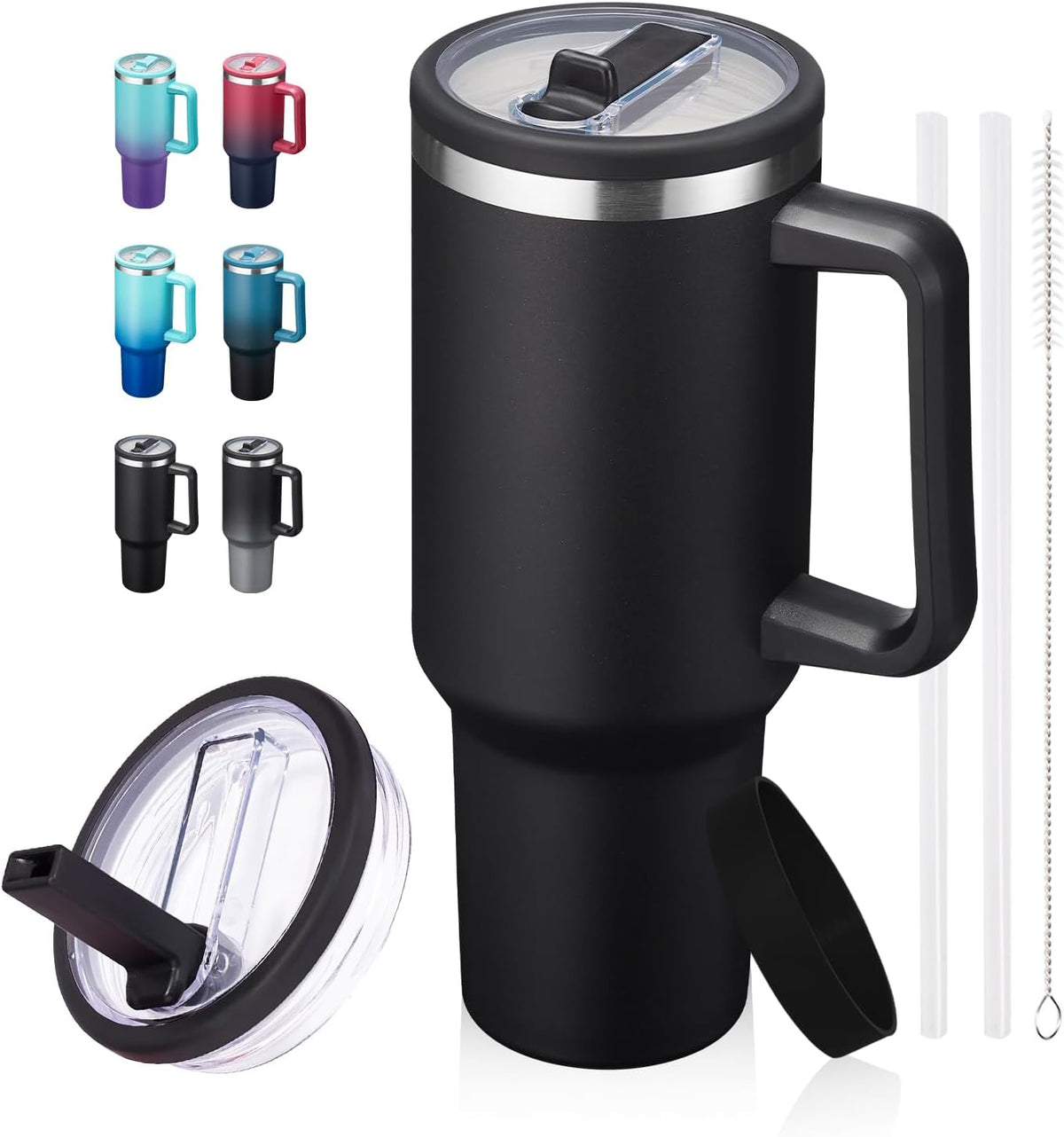 40 oz Tumbler with Flip Straw & Handle, Stainless Steel Water Bottle | Leak-Proof, Cold 34H Hot 10H, Insulated Travel Coffee Cup, Fits Car Cup Holder, Dishwasher Safe, Mug For Men, Durable Mug