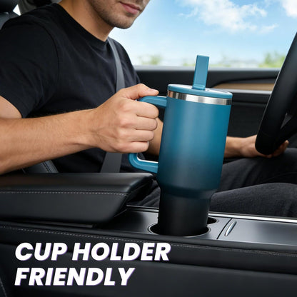 40 oz Tumbler with Flip Straw & Handle, Stainless Steel Water Bottle | Leak-Proof, Cold 34H Hot 10H, Insulated Travel Coffee Cup, Fits Car Cup Holder, Dishwasher Safe, Mug For Men, Durable Mug