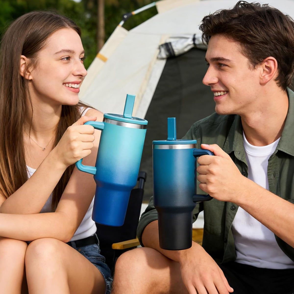 40 oz Tumbler with Flip Straw & Handle, Stainless Steel Water Bottle | Leak-Proof, Cold 34H Hot 10H, Insulated Travel Coffee Cup, Fits Car Cup Holder, Dishwasher Safe, Mug For Men, Durable Mug