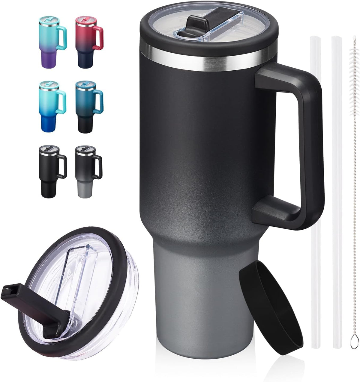 40 oz Tumbler with Flip Straw & Handle, Stainless Steel Water Bottle | Leak-Proof, Cold 34H Hot 10H, Insulated Travel Coffee Cup, Fits Car Cup Holder, Dishwasher Safe, Mug For Men, Durable Mug