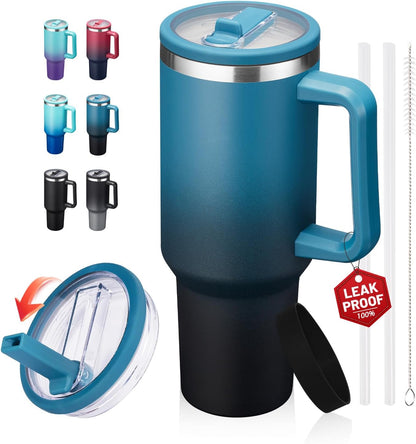 40 oz Tumbler with Flip Straw & Handle, Stainless Steel Water Bottle | Leak-Proof, Cold 34H Hot 10H, Insulated Travel Coffee Cup, Fits Car Cup Holder, Dishwasher Safe, Mug For Men, Durable Mug