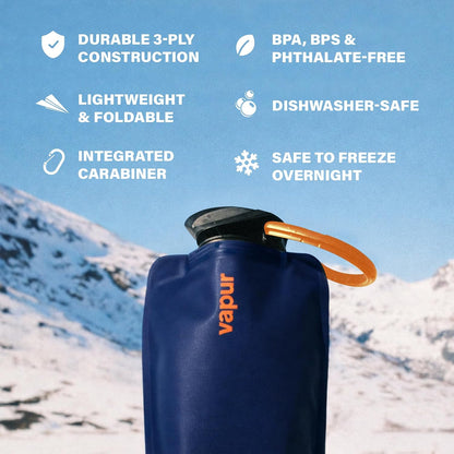 Collapsible Water Bottle with Carabiner, 34oz (1L), Night Blue