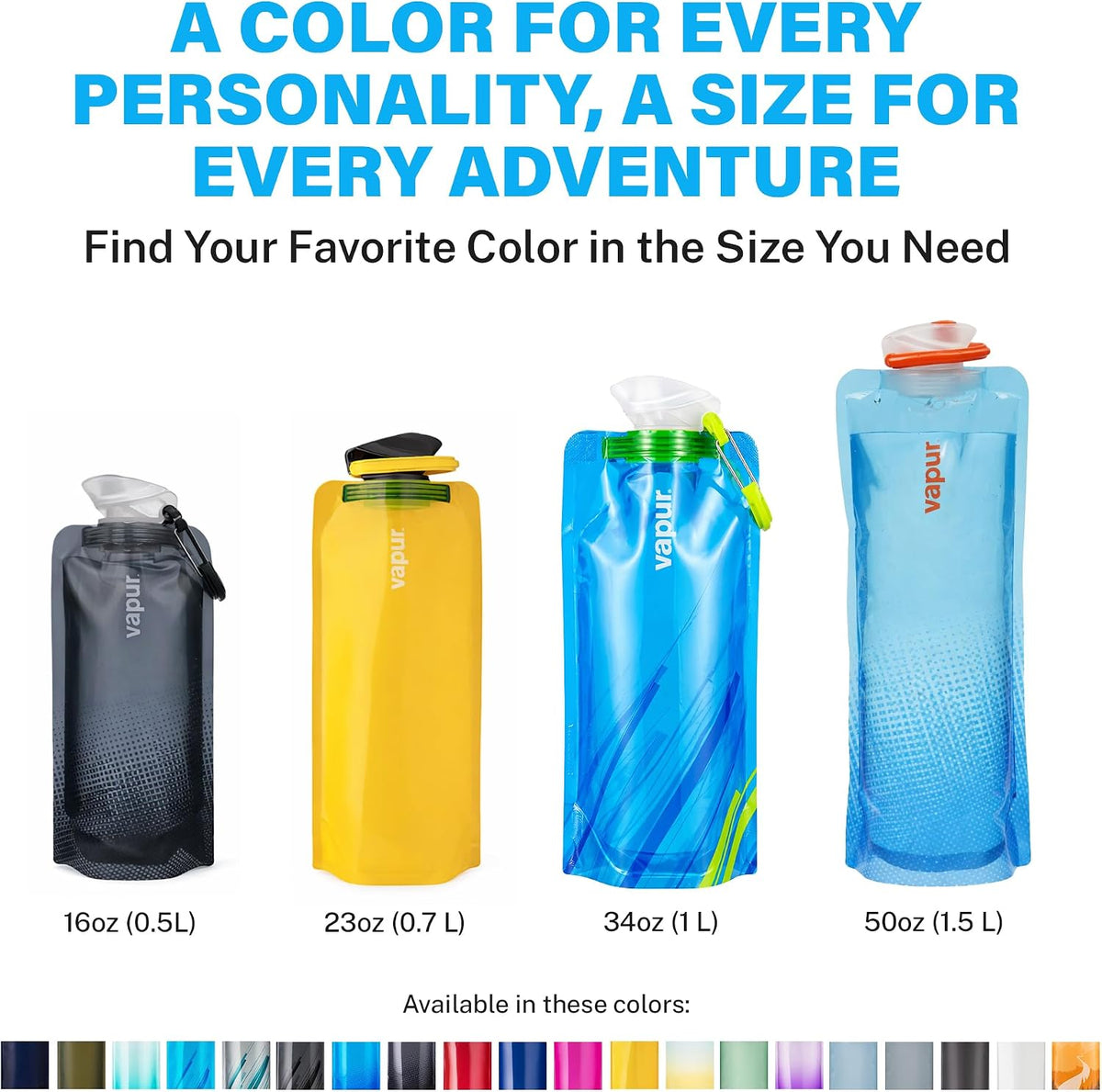 Collapsible Water Bottle with Carabiner, 34oz (1L), Night Blue