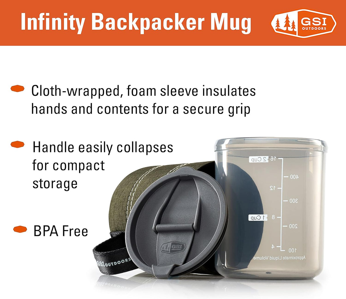 Infinity Backpacker Mug I Lightweight, BPA-Free Coffee Cup for Travel, Camping Gear, Backpacking and Outdoors - 17 oz.