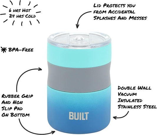 12 Ounce Double Wall Vacuum Sealed Stainless Steel, Coffee and Tea Desk Mug, Easy to Clean Tritan Lid with Sliding Splash Guard, Blue Ombre