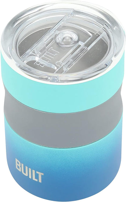 12 Ounce Double Wall Vacuum Sealed Stainless Steel, Coffee and Tea Desk Mug, Easy to Clean Tritan Lid with Sliding Splash Guard, Blue Ombre